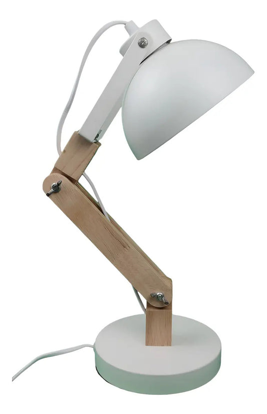 Lampara portátil de escritorio madera y metal regulable marrón claro blanco