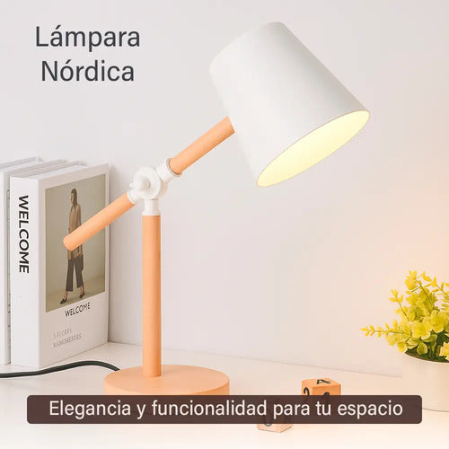 Pack X2 Lampara Portátil Articulada Madera Y Metal Pantalla Blanco