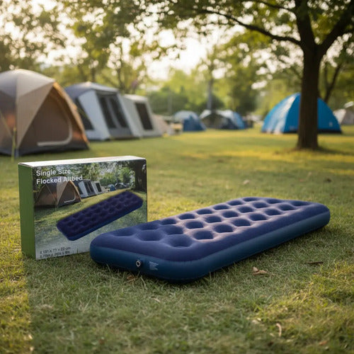 Colchón Inflable Portátil Reforzado 1 Plaza Súper Comodo Azul