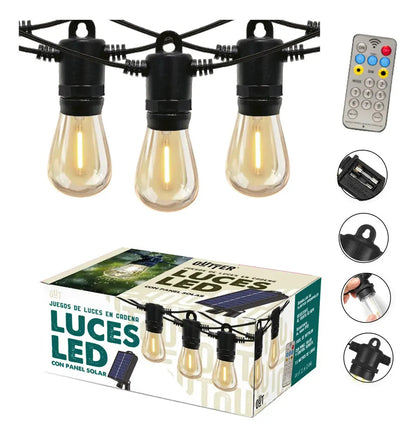 Guirnalda guia de luces LED solar 7.5 mts luz cálida amarillo