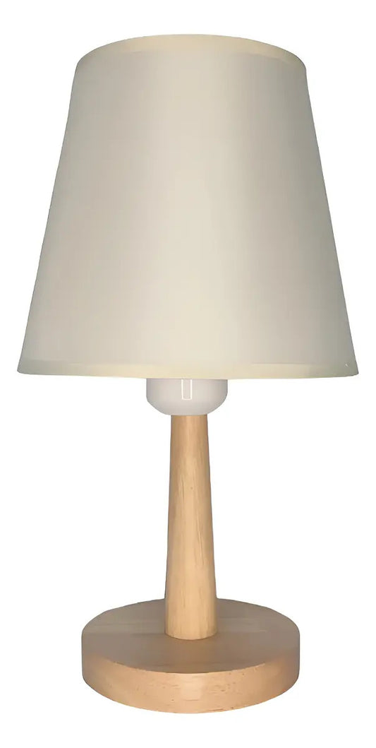 Lampara portatil de mesa velador nordica madera y lino cali marrón claro amarillo