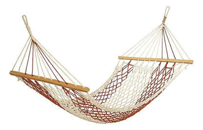 Hamaca Paraguaya Con Barras De Madera Y Red Blanco Cuerda