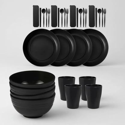 Juego De Vajilla De Plástico Ecológico 32 Piezas Negro Portugal