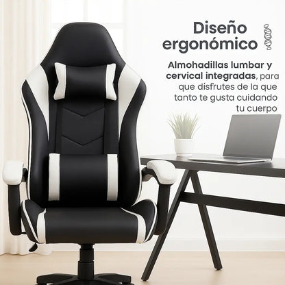 Silla gamer pro giratoria calidad PC players gaming play blanco cuero sintético