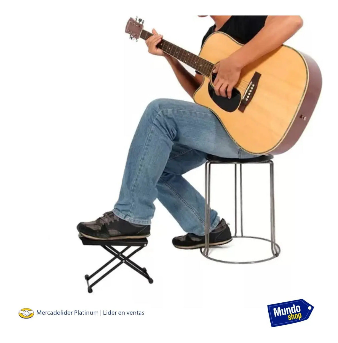 Banquito banco apoya pie para guitarra metalico musica negro