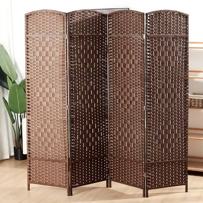 Biombo Separador Divisorio Plegable 4 Hojas Madera Moderno Liso Marrón Oscuro