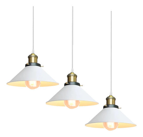 Pack X3 Lampara Colgante Industrial Vintage York Blanco