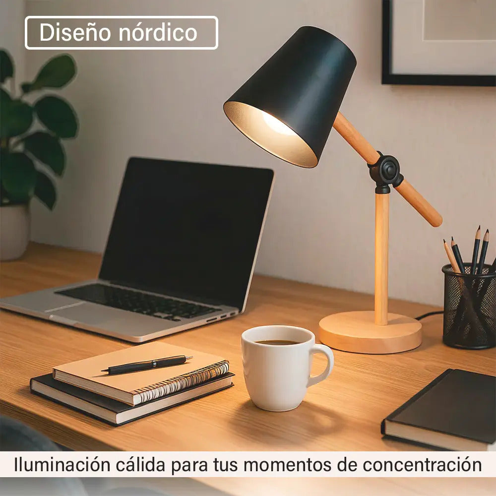 Lampara escritorio portátil nórdica metal madera ajustable