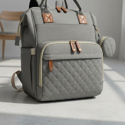 Mochila Maternal Convertible Con Cambiador Impermeable Bebe Color Gris Liso