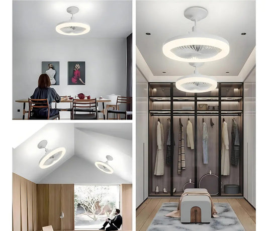 Ventilador de techo con luz y control remoto 26 cm, aspas plateadas 50 blanco plateado plástico 3