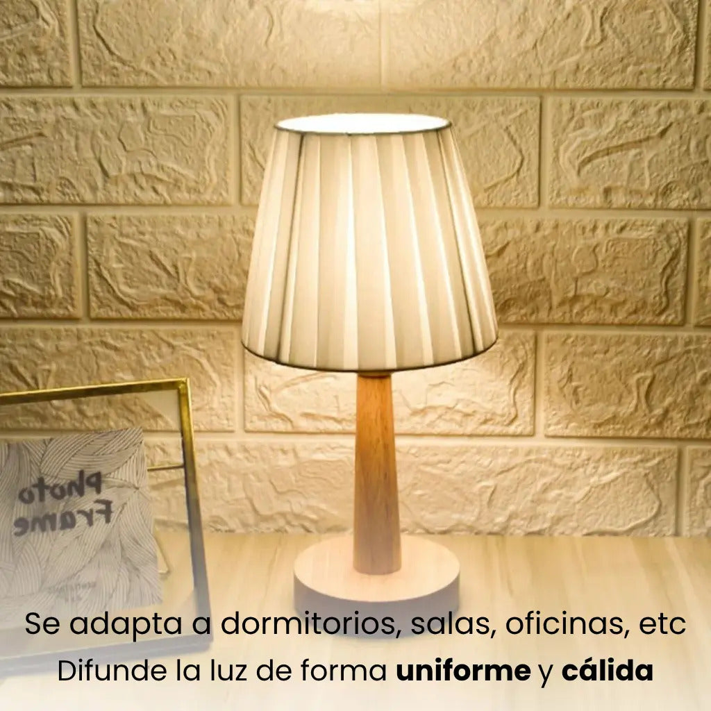 Lampara portatil de mesa velador nordica madera y lino cali marrón claro amarillo
