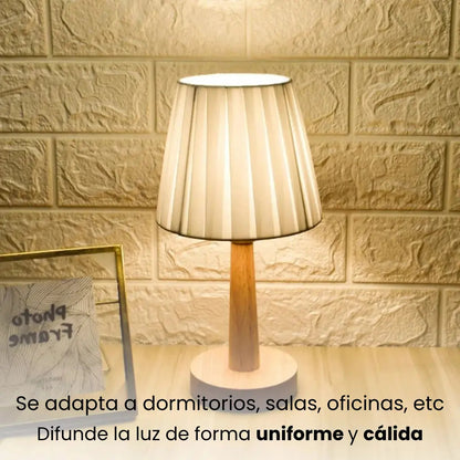 Lampara portatil de mesa velador nordica madera y lino cali marrón claro amarillo