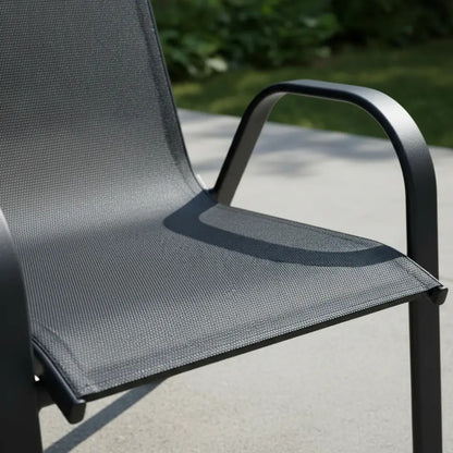 Silla de jardín de acero y textilina con apoyabrazos negro