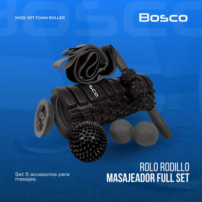 Rolo rodillo Bosco foam roller masajeador pilates set full