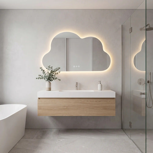 Espejo Decorativo Sin Marco Con Luz Led 70x50cm Tactil Blanco