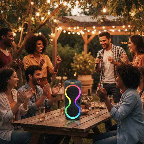 Parlante Bluetooth Karaoke Luces Rgb 8 Pulgadas Recargable Negro