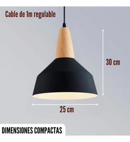 Lampara Colgante De Techo Metal Y Madera Diseño Nordico