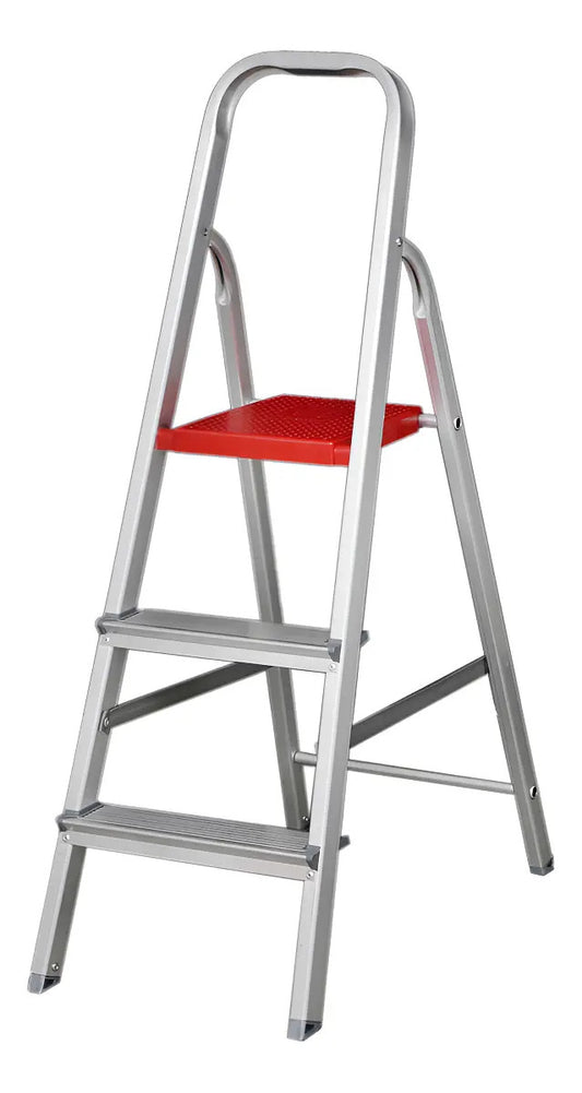 Escalera tijera aluminio plegable 3 escalones Stelko resistente 120 kg plateado