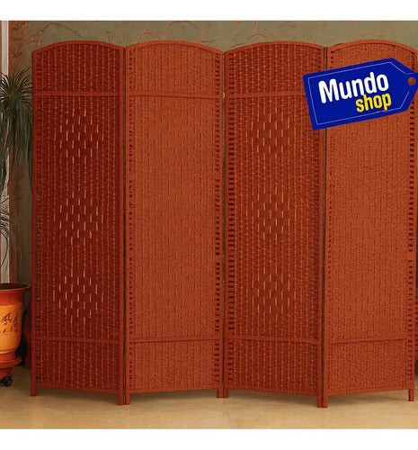 Biombo Separador Ambiente 4 Hojas Madera Moderno Natural Lisa Marrón