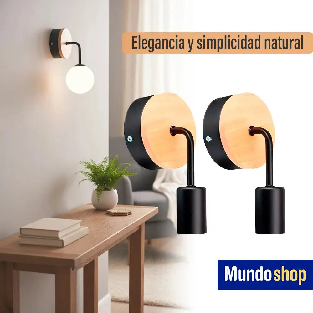 Pack x2 aplique pared nordico metal madera vintage