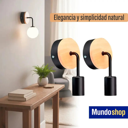 Pack x2 aplique pared nordico metal madera vintage