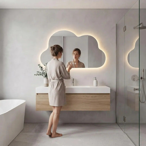Espejo Decorativo Sin Marco Con Luz Led 70x50cm Tactil Blanco