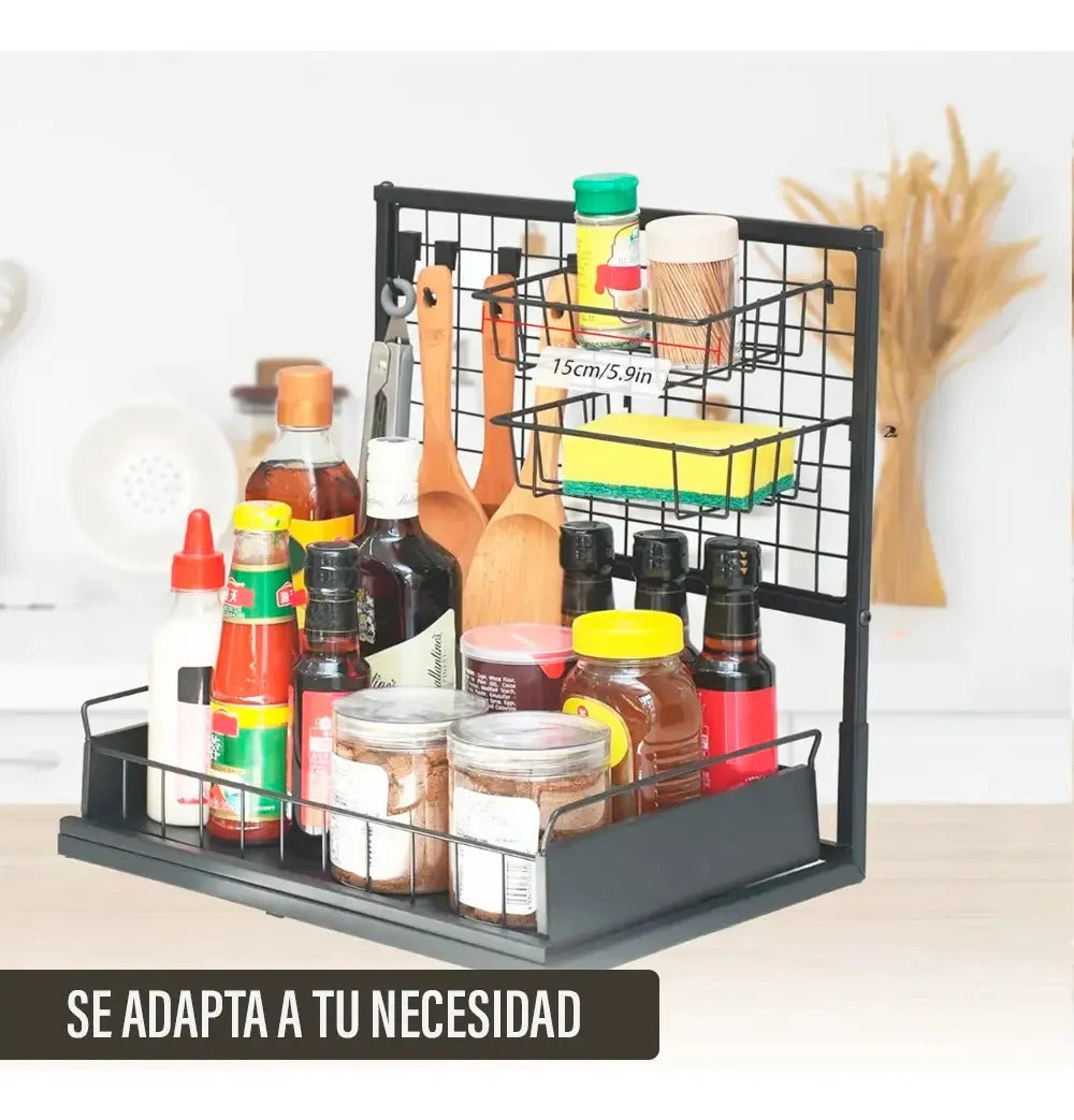 Escurridor organizador de platos cocina bandeja extraible negro