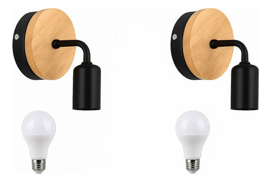 Pack x2 aplique nordico metal madera vintage + lampara