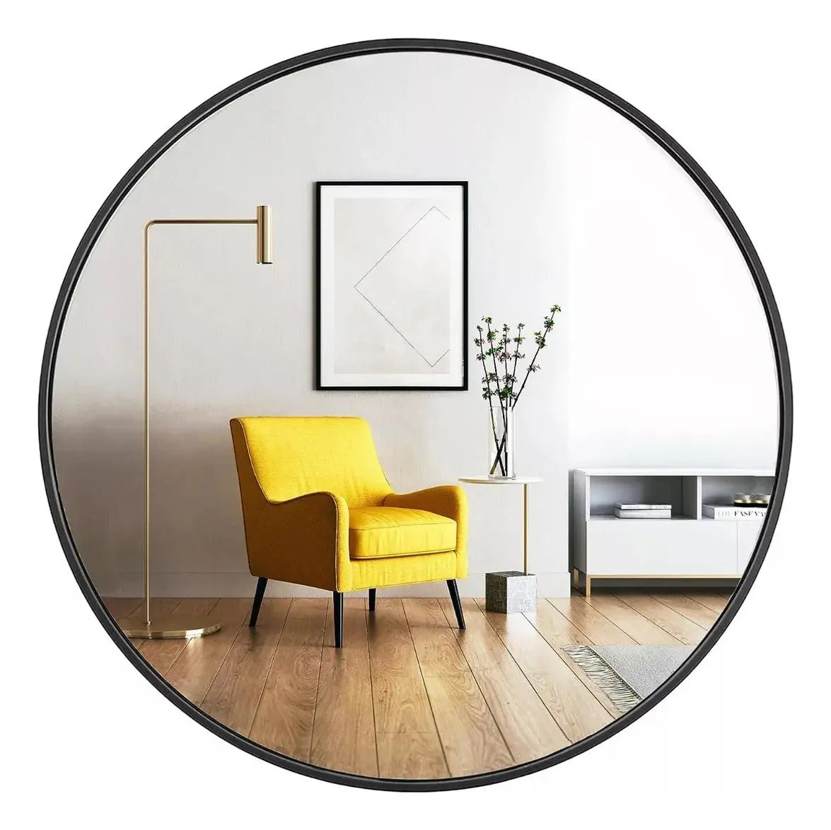 Espejo redondo circular 70 cm marco hierro negro/blanco