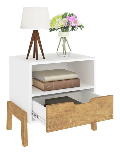 Mesa de luz nordica living dormitorio combinada 1 cajón x2