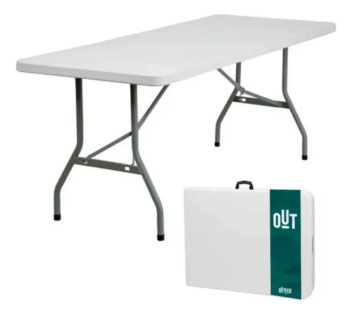 Mesa Plegable Tipo Valija Portable Plástica 180cm Blanca Blanco