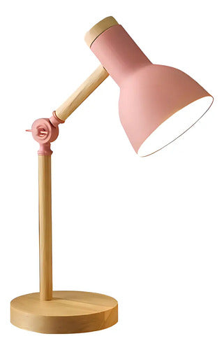 Pack X2 Lampara Escritorio Portatil Nordica Madera Y Metal Estructura Rosa