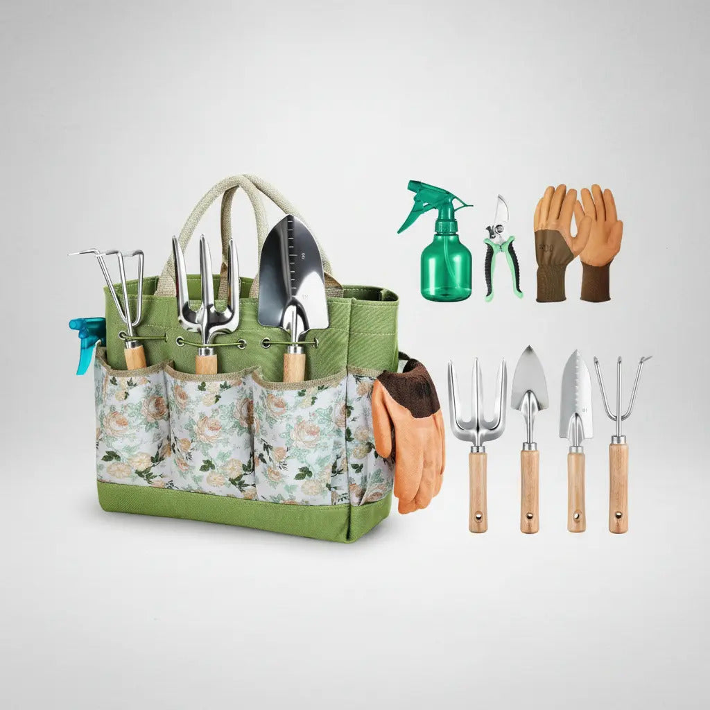 Kit herramientas de jardinería huerta 9 piezas + bolso