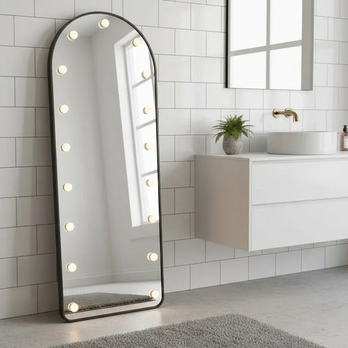 Espejo De Pie Ovalado Con Luces 160cm Living Dormitorio Negro