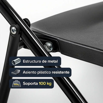 Silla plegable reforzada para jardin exterior metal plastico negro
