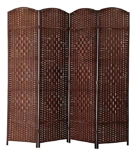 Biombo Separador Divisorio Plegable 4 Hojas Madera Moderno Liso Marrón Oscuro