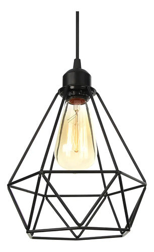 Lampara Colgante Jaula Vintage Diamante Led Negro