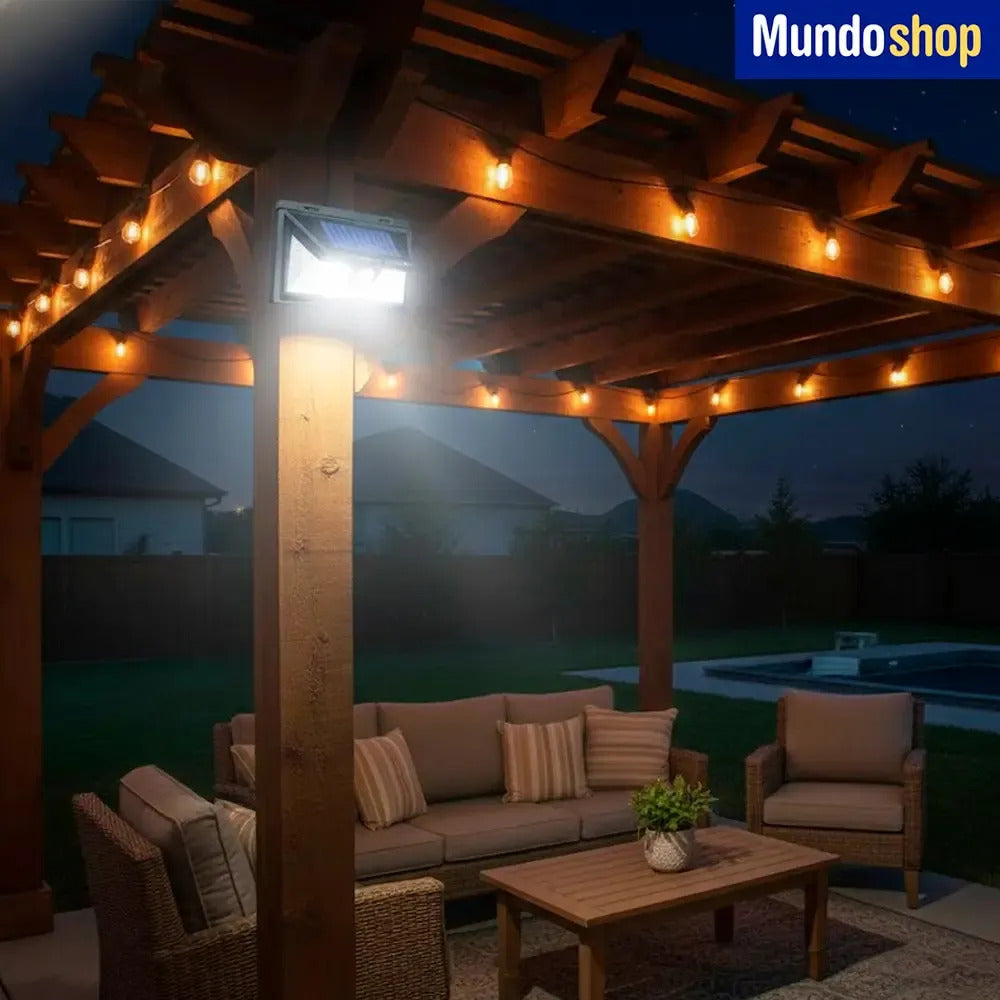 Potente reflector LED con sensor solar montable exterior negro blanco frío