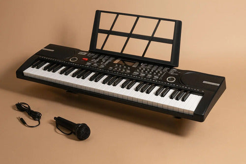 Pack Teclado Órgano Musical Con Micrófono+soporte De Teclado Negro