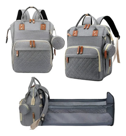 Mochila Maternal Convertible Con Cambiador Impermeable Bebe Color Gris Liso
