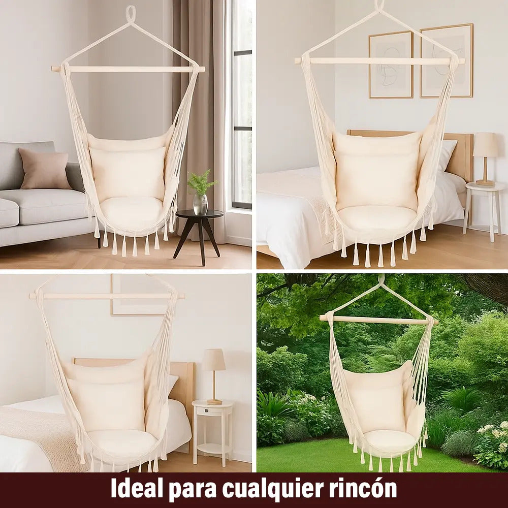 Silla hamaca paraguaya con amohadones fleco calidad premium