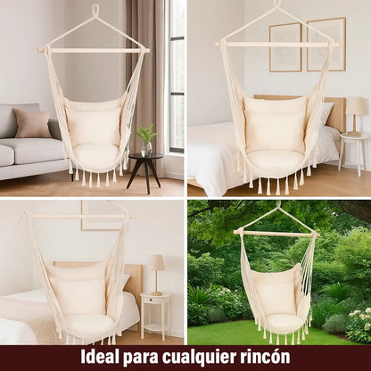 Silla hamaca paraguaya con amohadones fleco calidad premium