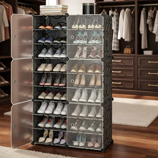 Zapatero modular 6 puertas gris oscuro ABS multiuso 36 pares