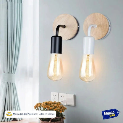 Pack x2 aplique nordico metal madera vintage + lampara
