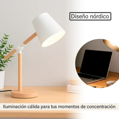 Pack X2 Lampara Portátil Articulada Madera Y Metal Pantalla Blanco