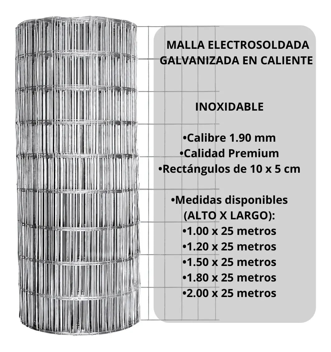 Tejido malla electrosoldada galvanizada rollo 1.80m x25 mt