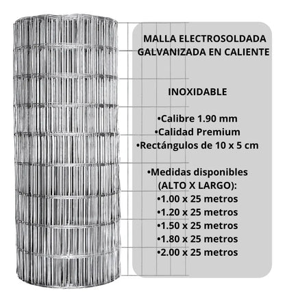 Tejido malla electrosoldada galvanizada rollo 1.80m x25 mt