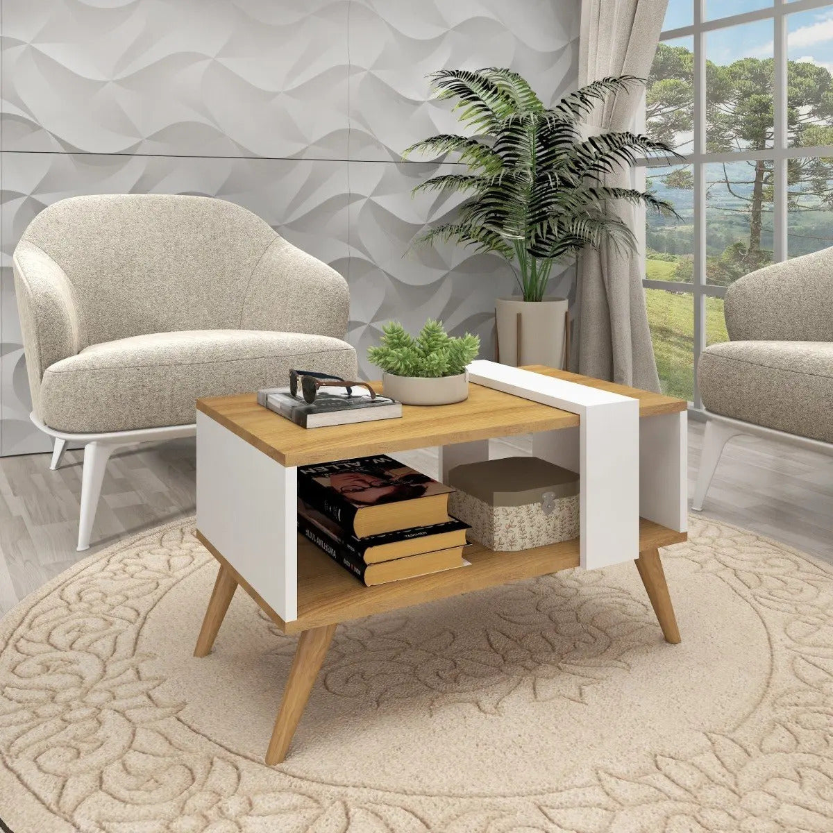 Mesa ratona living centro nogal combinado moderna nórdico