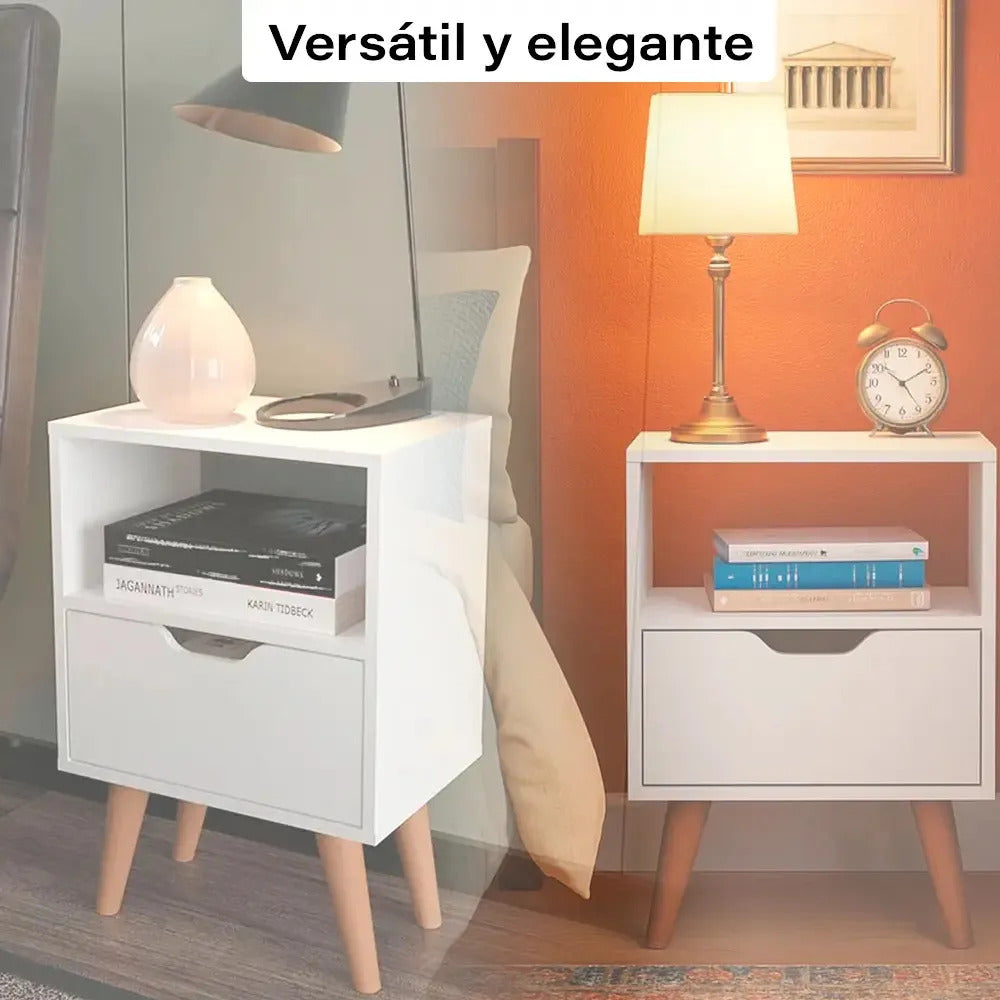 Mesa de luz dormitorio nórdica 1 cajón Grecia