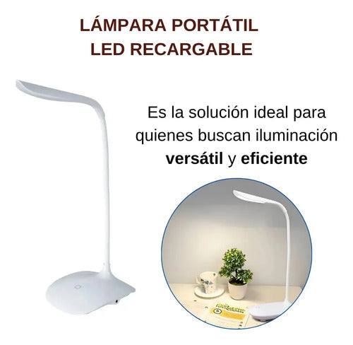 Lampara Portatil Led Recargable Estructura Blanco Pantalla Blanco